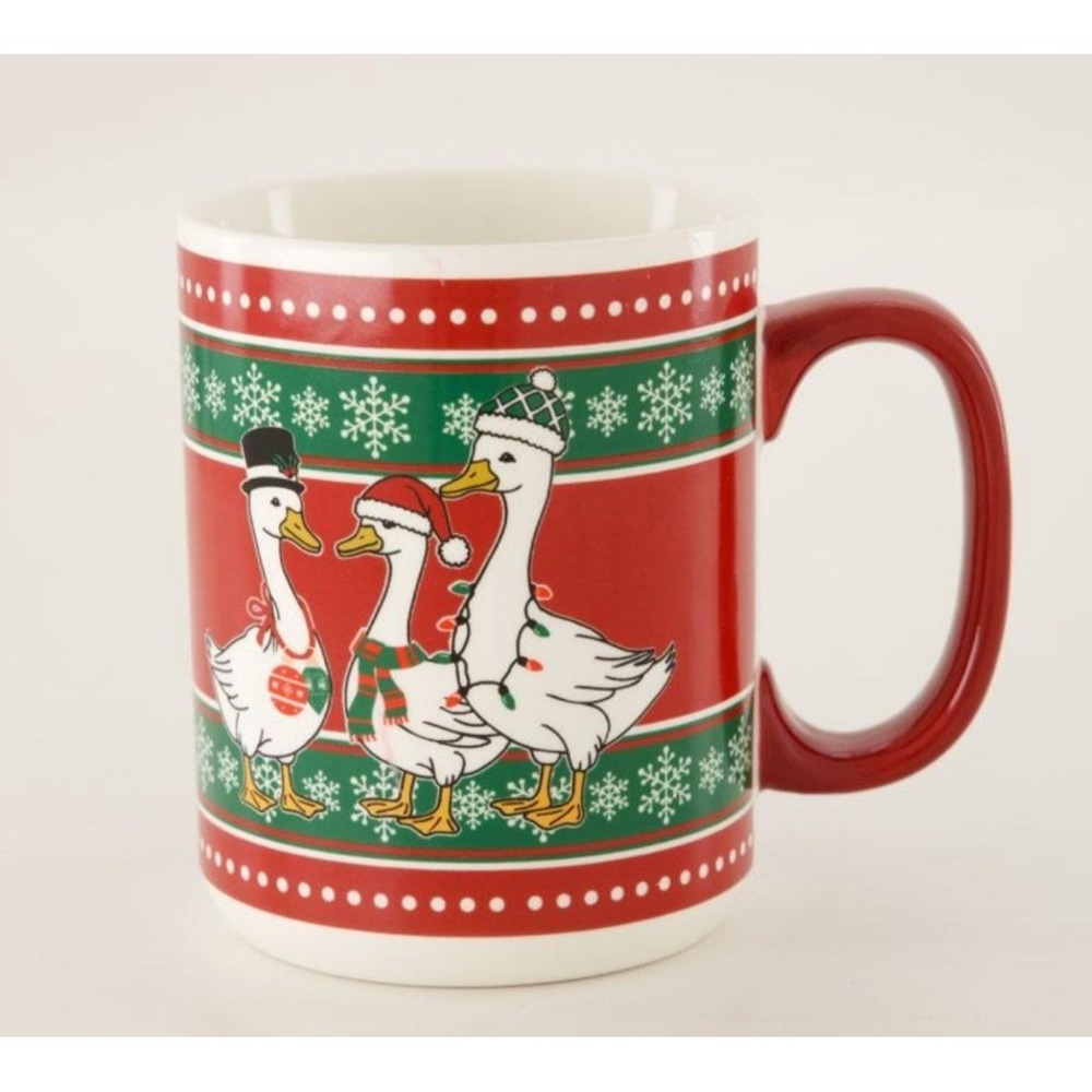 Cracker Barrel Christmas Geese Mug Red Stoneware Holiday Coffee Cup Farmhouse